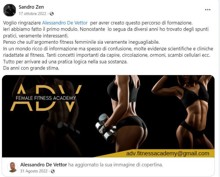 Testimonianza ADV Female Fitness Academy